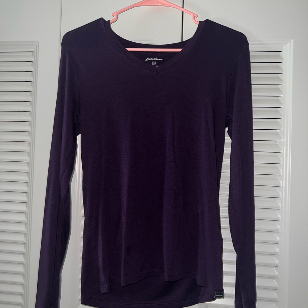 Purple Eddie Bauer Long Sleeve V Neck